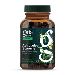 Gaia Herbs Astragalus Supreme bottle shows antioxidant and immune support blend