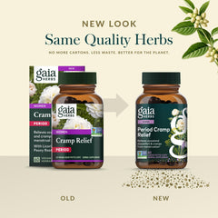 Gaia Herbs Cramp Relief ginger capsule close-up; digestive comfort during period days