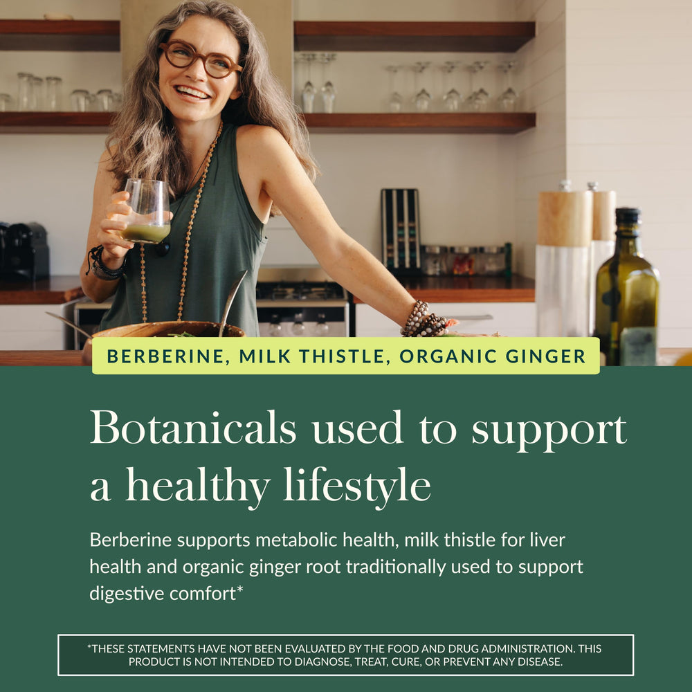 Gaia Herbs dairy-free, gluten-free capsules beside a ginger root.