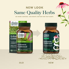 Gaia Herbs Echinacea Goldenseal phyto-cap front reveals vegan capsules for daily immune support.