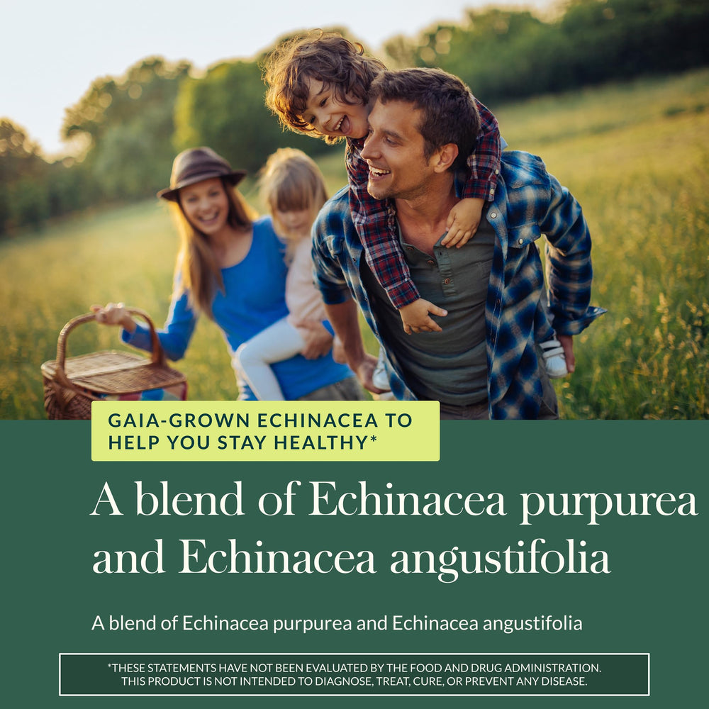 Gaia Herbs Echinacea Supreme Western NC regenerative farm label signals quality.