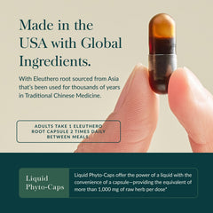 Gaia Herbs Eleuthero Root label close-up with gluten-free and soy-free notes