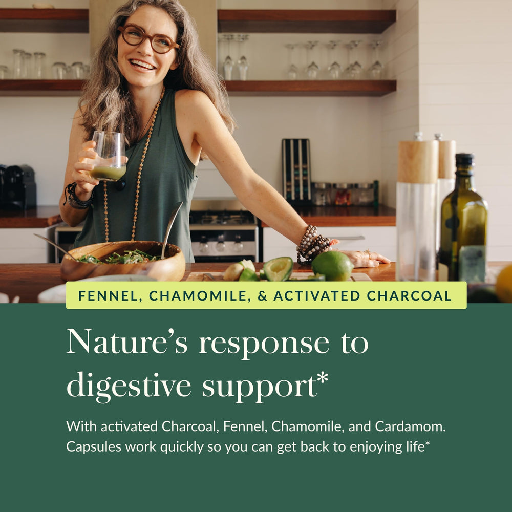 Gaia Herbs fennel seeds closeup emphasizes digestive comfort in the blend.