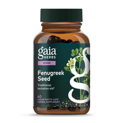 Gaia Herbs Fenugreek Seed bottle on shelf for lactation support.