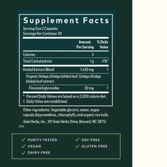 Gaia Herbs Ginkgo Leaf label detail emphasizing purity testing and quality controls