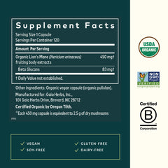 Product label showing organic certification and Gaia Herbs quality.