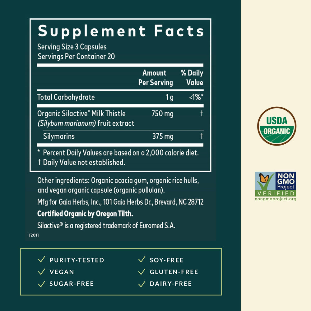 Gaia Herbs Milk Thistle capsules arranged for daily wellness routine