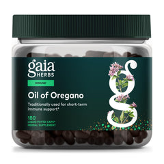 Gaia Herbs Oil of Oregano bottle showing premium oregano oil for potential immune support