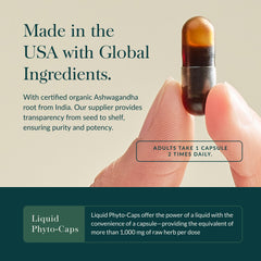Gaia Herbs Organic Ashwagandha Root from India supports sustainable sourcing and integrity.