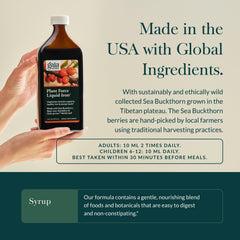 Sea buckthorn glow behind Gaia Herbs Plant Force Liquid Iron highlights antioxidant-rich blend