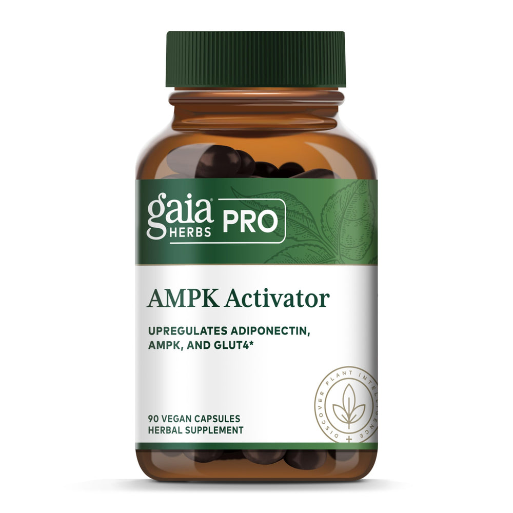 Gaai Herbs PRO AMPK Activator bottle showing capsules for caffeine-free energy support.