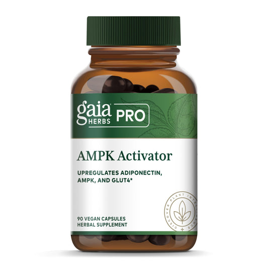Gaai Herbs PRO AMPK Activator bottle showing capsules for caffeine-free energy support.
