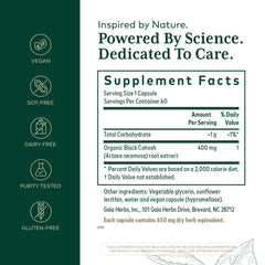 GAIA HERBS PRO Black Cohosh Pro label highlights organic root extract.