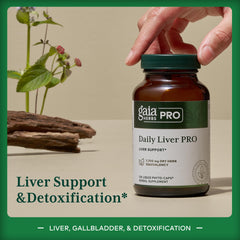 Gaia Herbs PRO Daily Liver Pro label front emphasizing organic, vegan, gluten-free features