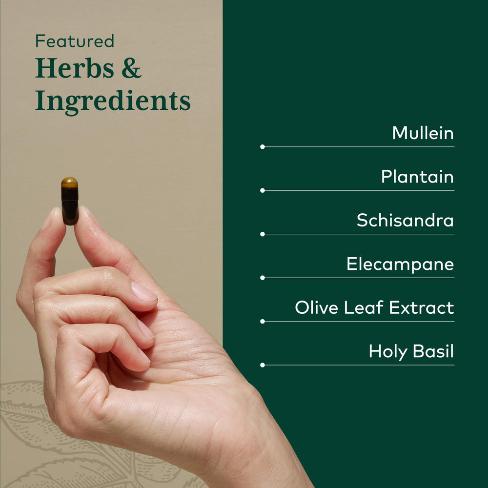 Gaia Herbs PRO capsules image suggests premium ingredients and lung-support blend.