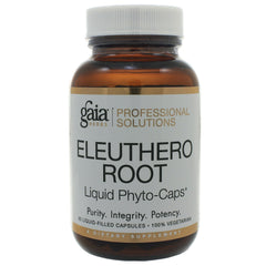 GAIA Herbs PRO Eleuthero bottle pour showing convenient liquid capsules for daily energy support.