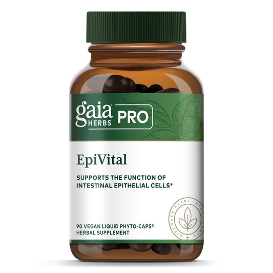 Gaia Herbs PRO EpiVital bottle pour for on-the-go digestive support.
