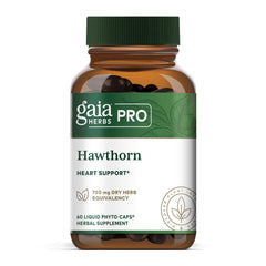 GAIA Herbs Pro Hawthorn bottle label highlights organic ingredients for heart support