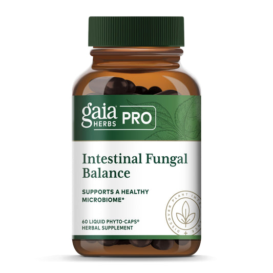 Gaia Herbs PRO Intestinal Fungal Balance bottle pour for daily digestive support