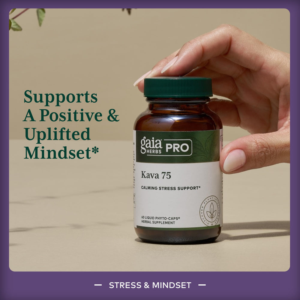 GAIA Herbs PRO Kava 75 label close-up highlighting 75 mg kavalactones