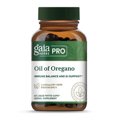 GAIA Herbs PRO Oil of Oregano bottle shows antioxidant rich oregano oil for immune support