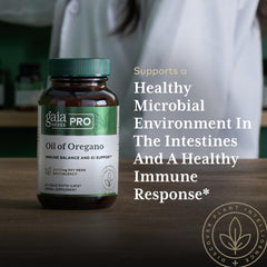 GAIA Herbs PRO oil of oregano pouring in bottle conveys ease of use