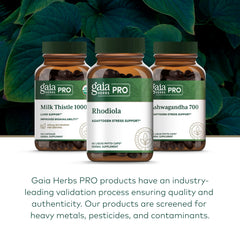 Gaia Herbs PRO quality testing seal emphasizing consistent potency