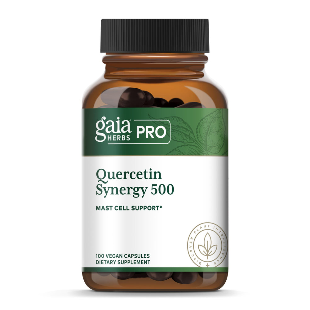 GAIA Herbs PRO Quercetin Synergy 500 bottle front signals seasonal immune wellness