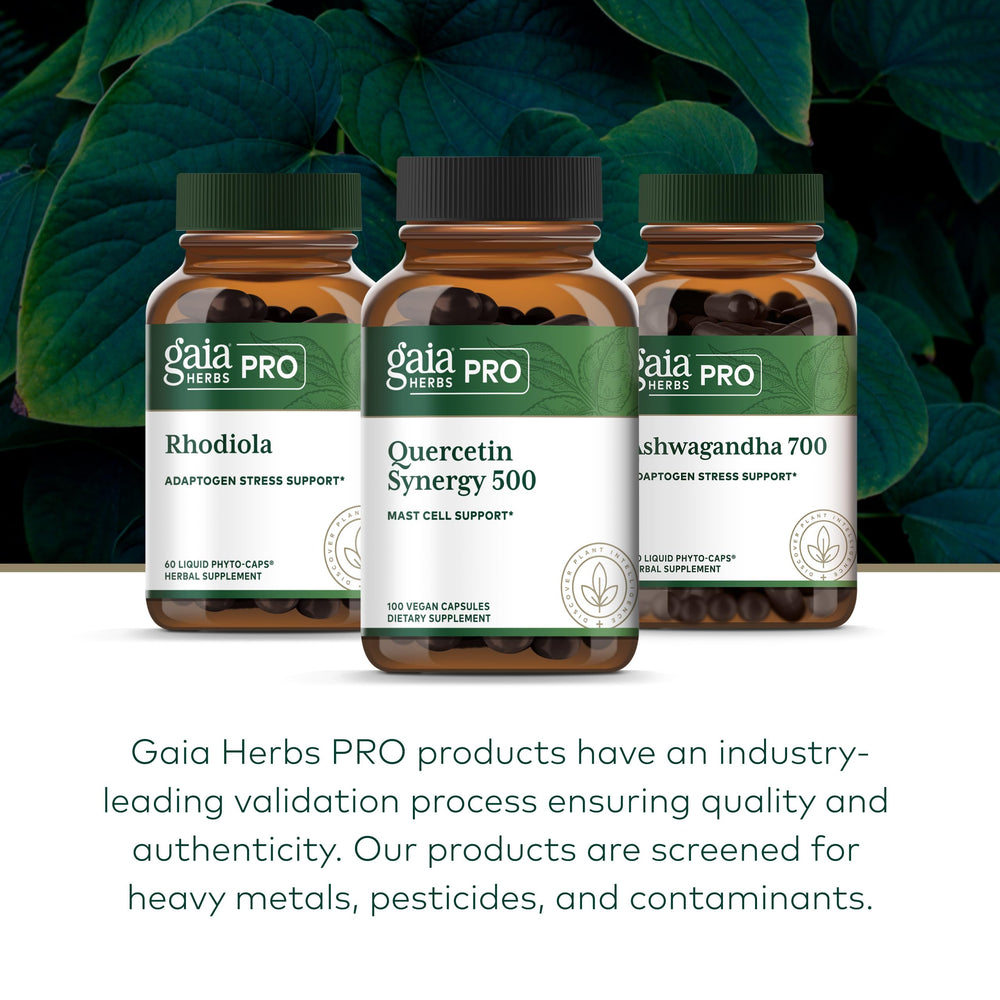 GAIA Herbs PRO Quercetin Synergy 500 bromelain-turmeric formula closeup