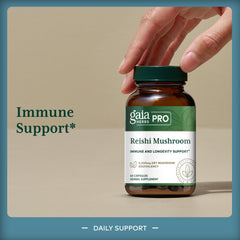 Gaia Herbs PRO Reishi label open highlighting organic, sustainably sourced ingredients.