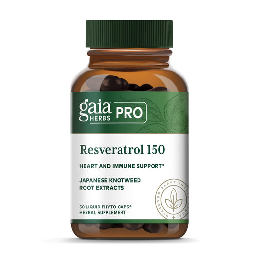 GAIA Herbs Pro Resveratrol 150 bottle front showing vegan formula for daily wellness