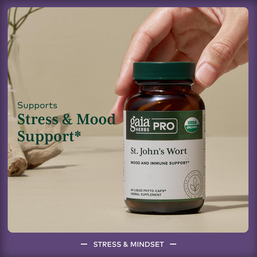 Gaia Herbs PRO St. John's Wort capsules offer convenient, easy daily use