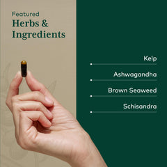 Gaia Herbs PRO Thyroid Formula ashwagandha bottle highlights root-based adaptogen