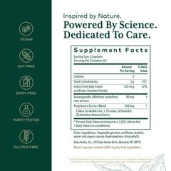 Gaia Herbs PRO Thyroid Formula bottle-back lists dosage and ingredients