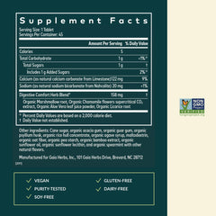 Gaia Herbs Reflux Relief ingredients blend featuring aloe, marshmallow, and chamomile.