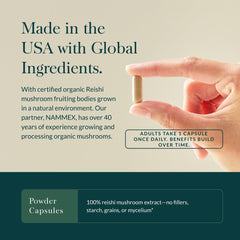 Gaia Herbs Reishi label close-up emphasizing adaptogenic roots