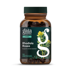 Gaia Herbs Rhodiola Rosea bottle front showing a daily stress support supplement