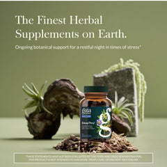Gaia Herbs SleepThru bottle side highlighting vegan capsules and servings.