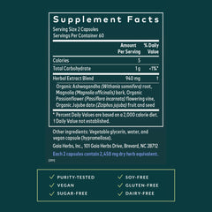 Gaia Herbs SleepThru label close-up with ingredients and natural formulation.