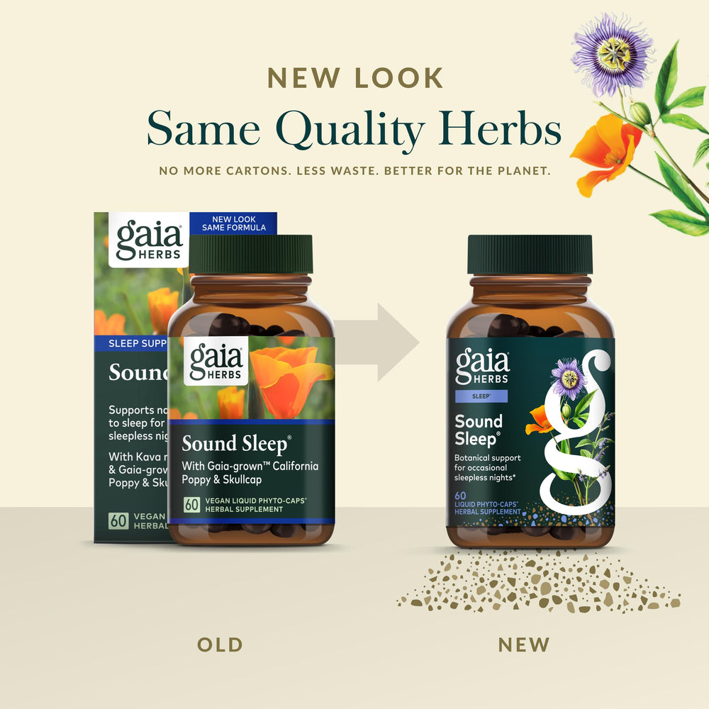 Close-up of the Sound Sleep label emphasizing calming herbal blend.
