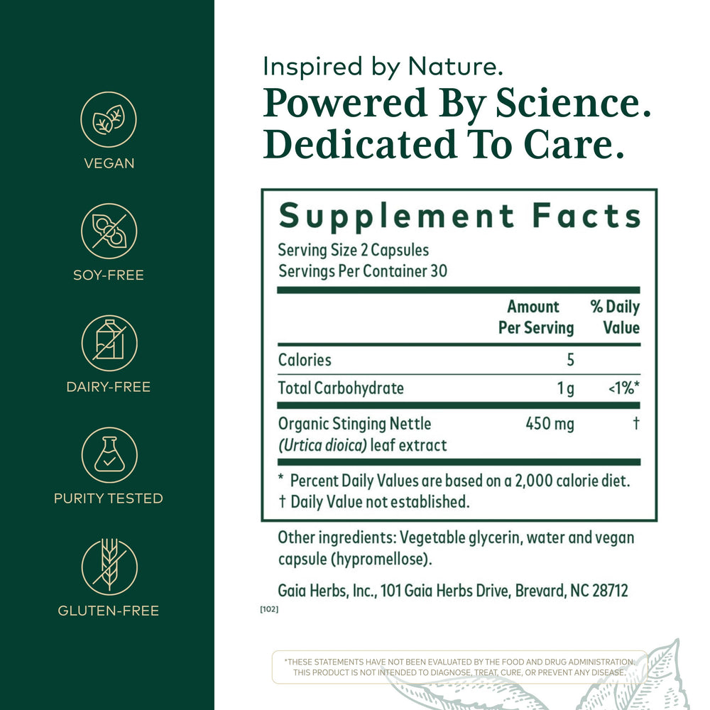 Gaia Herbs Stinging Nettle Leaf capsules for immune support during seasonal changes
