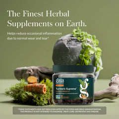 Ga ia Herbs Turmeric Supreme Extra Strength capsules closeup highlighting capsule design