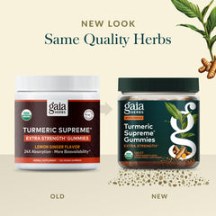 Gaia Herbs Turmeric Supreme ingredients close up emphasizing organic sourcing