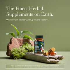 Gaia Herbs Turmeric Supreme joint health label close-up showing ingredients and purity.