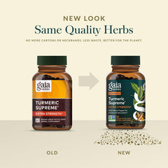 Gaia Herbs Turmeric Supreme blend of three turmeric root extracts in capsules.