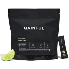 Gainful Hydration lemon-lime sachet dissolving in water for a refreshing electrolyte drink