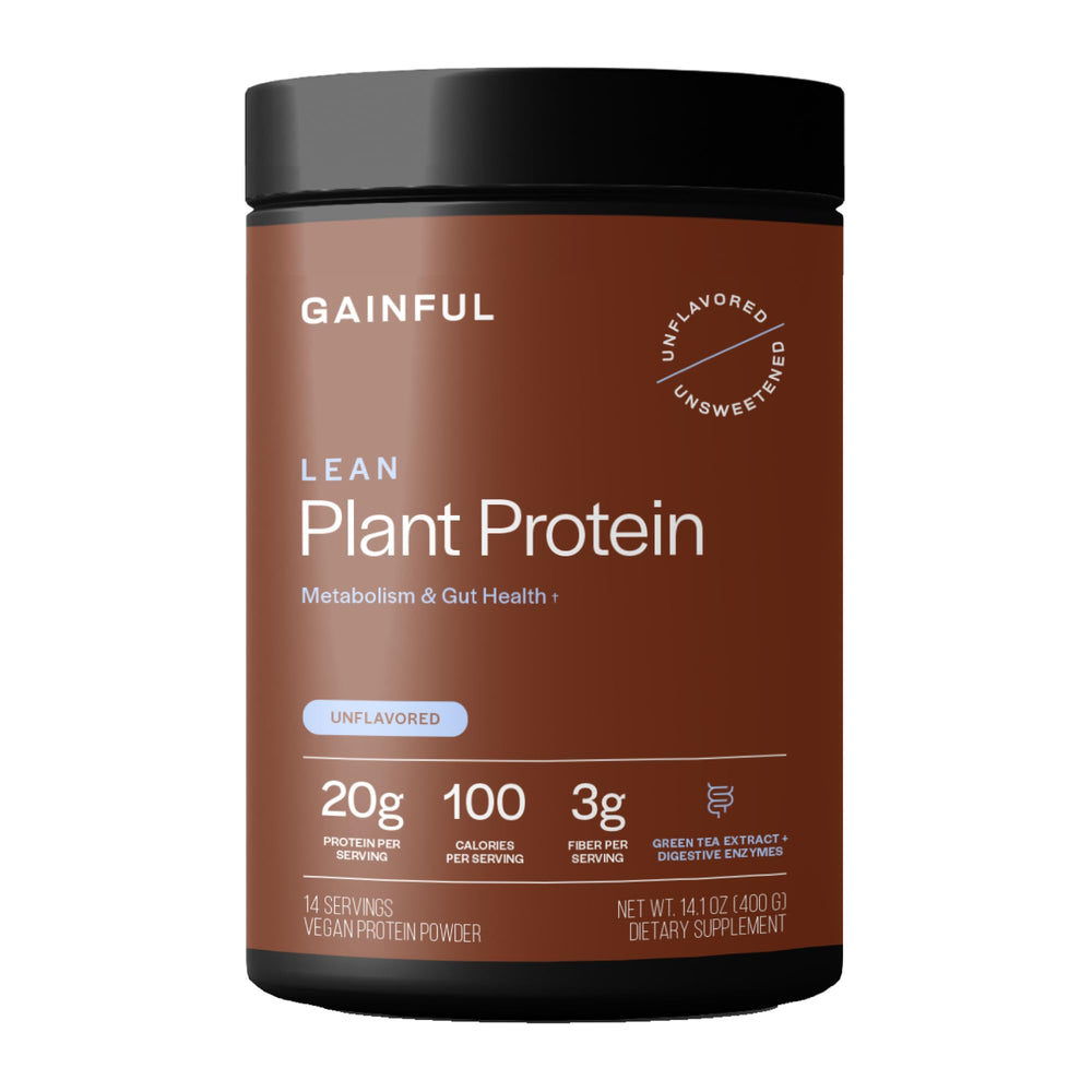 Gainful Lean Plant Protein Powder bottle front showing vegan protein on the go