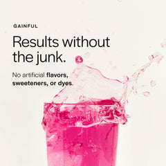 Gainful scoop and glass demonstrates easy mixing before exercise for consistent fueling.