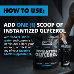 Gains in Bulk glycerol powder being mixed in a shaker for training