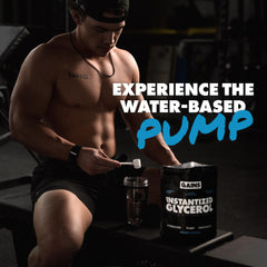 Gains in Bulk glycerol powder open bottle with scoop ready to mix
